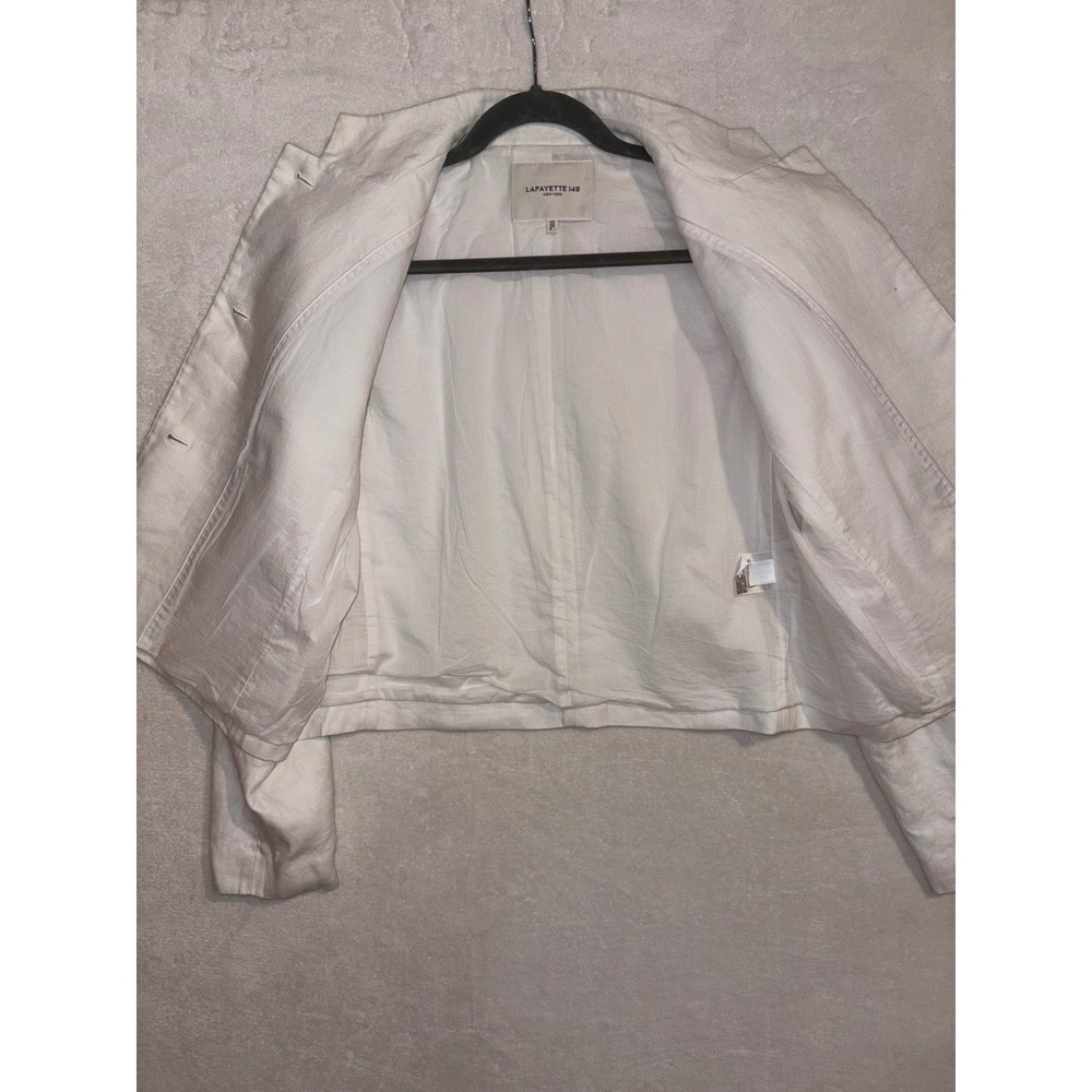 Lafayette 148 New York White 100% Linen Stand Collar Blazer Jacket Button Front - Picture 9 of 14